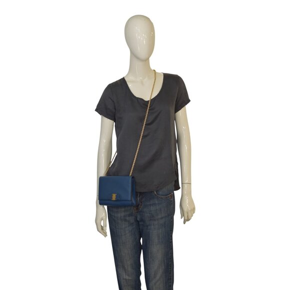 Salvatore Ferragamo Vara Bow Chain Shoulder Bag – Blue Saffiano Leather - Picture 2 of 15